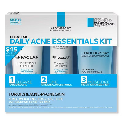 La Roche Posay Effaclar Acne Daily Essential Kit - 3ct: Alcohol-Free, Facial Treatments, For Face & Chest, Unscented | Target