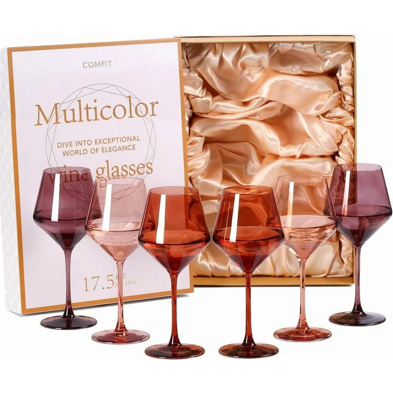 Brown Wine Glasses Set Of 6 - 【Hand Blown】 Crystal Colorful Wine Glasses With Long Stem and T... | Walmart (US)