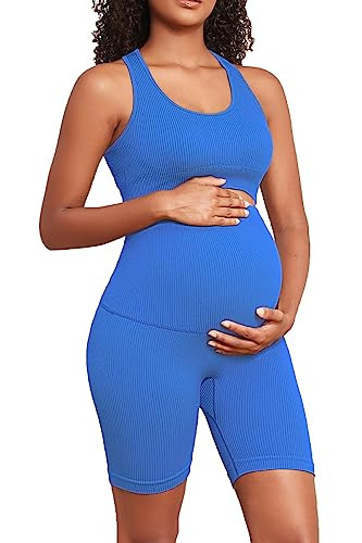 Lataly Women's Maternity 2 Piece Outfit Set - Bra & Shorts for Pregnancy - Yoga workout Lounge Wear Sets | Amazon (US)