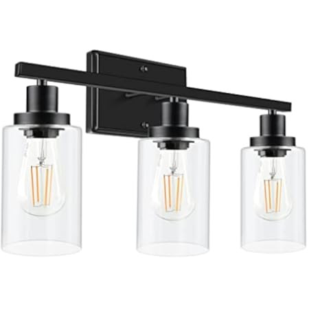 QueeuQ Bathroom Vanity Lighting Farmhouse 3-Light with Clear Glass Shade Oil Rubbed Bronze Finished  | Amazon (US)