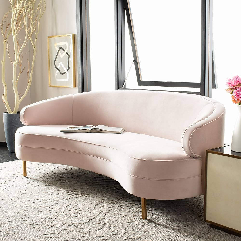 Safavieh Couture Primrose Glam Light Pink Velvet Curved Sofas | Amazon (US)