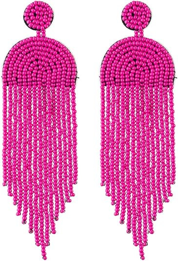 Long Beaded Tassel Earrings – Big Boho Native Handmade Bead Dangle Earrings for Women, Bohemian... | Amazon (US)