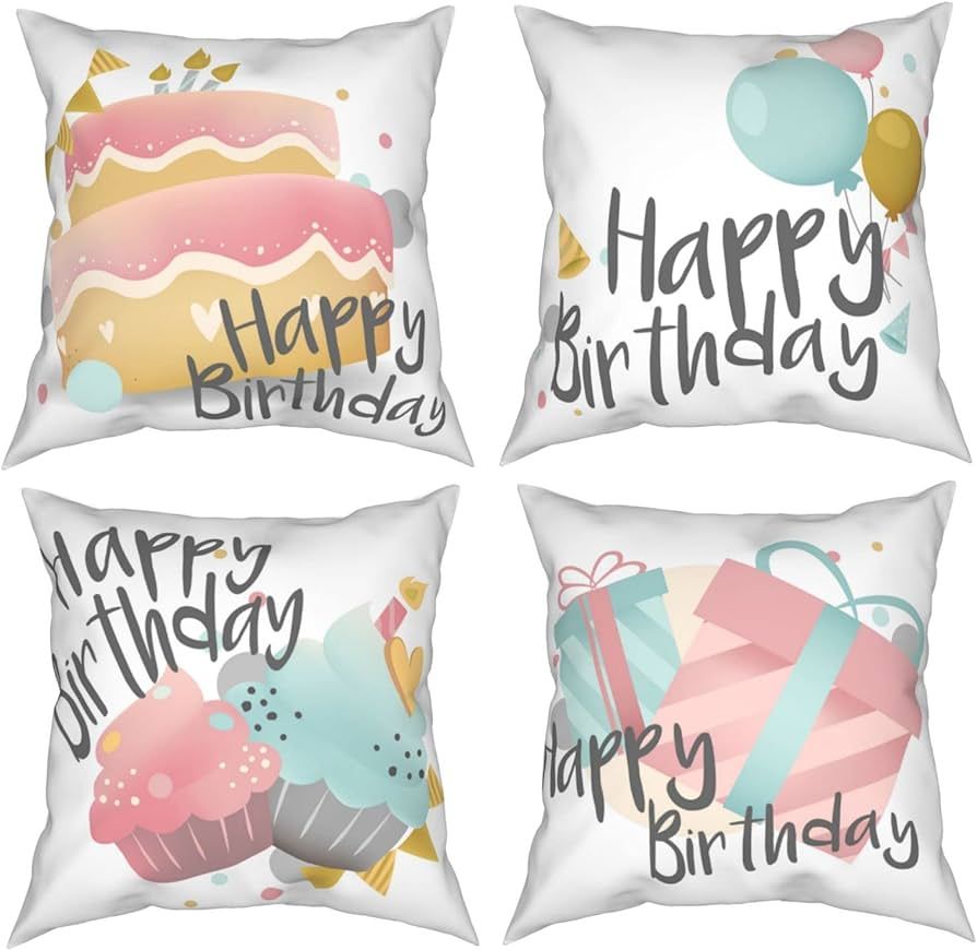 Pubnico Birthday Decorations, Happy Birthday Wishes Pillow Covers 18x18 Set of 4, Modern Decorati... | Amazon (US)