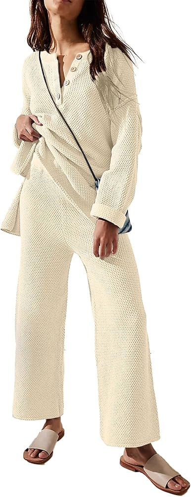 Bnigung Women's 2 Piece Outfits Sweatsuit Oversized Long Sleeve Pullover Sweater Top Wide Leg Pan... | Amazon (US)