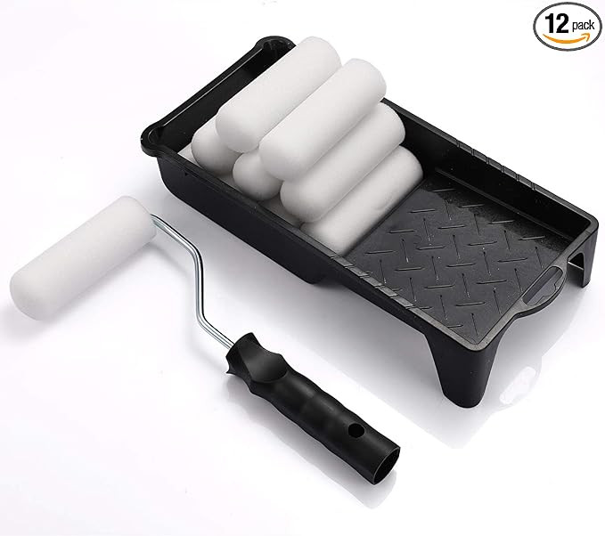 Foam Paint Roller, Roller Frame with 4-Inch Mini Paint Roller Cover Refills with Foam-Covered End... | Amazon (US)