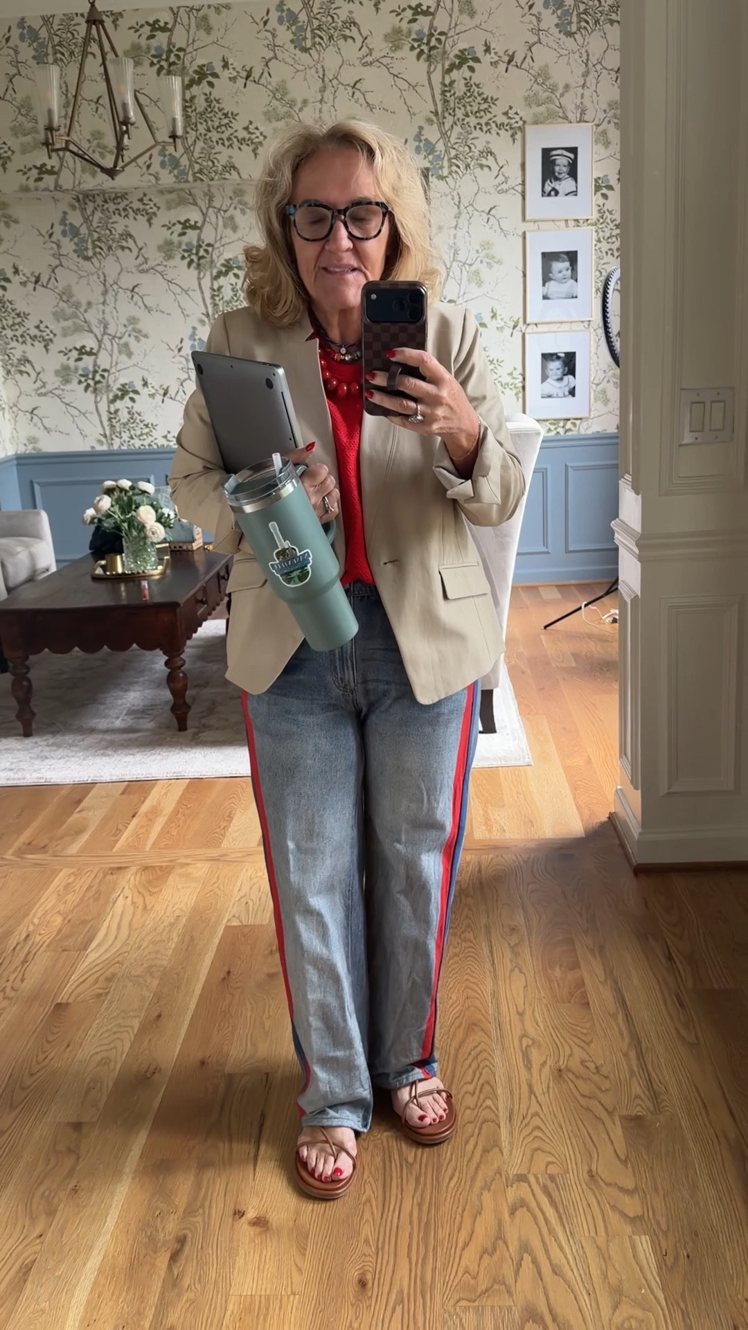 The viral sweatpants jeans are 25% off this weekend. My red and blue stripe are getting limited. My next pic would probably be the navy and white stripe or the pink stripe. Great time to pick these up.
Khaki blazer size 10, petite
Red sweater is on sale with an extra percent off as well size 

Work outfit, business, casual teacher, style teacher outfit travel outfit

#LTKSaleAlert #LTKOver40 #LTKootd