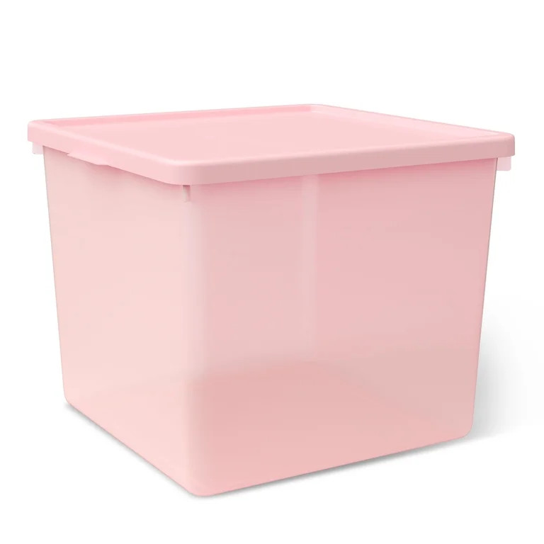 Mainstays Kids Pink Large Plastic Storage Bin with Lid | Walmart (US)