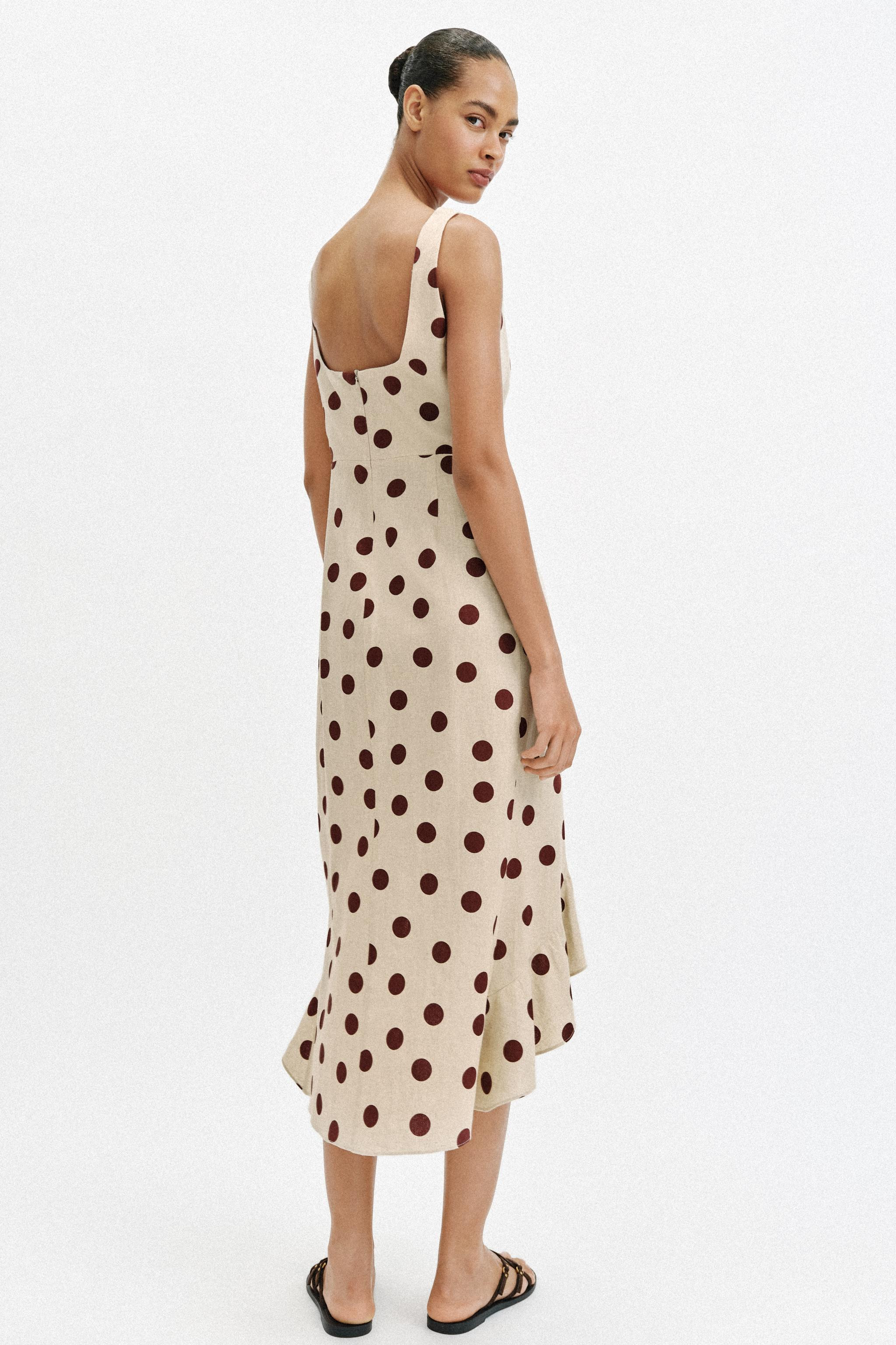 MIDI DOTS LINEN BLEND DRESS | Zara UK