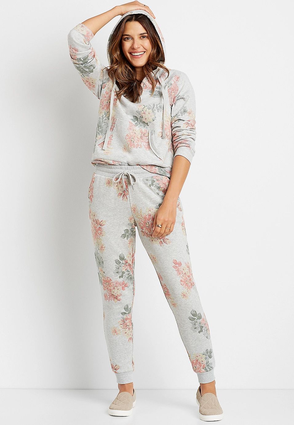 Gray Floral Jogger Pant | Maurices