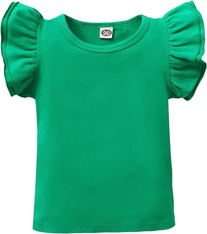 Toddler Baby Girl Basic Plain Ruffle Top Kids Cotton T Shirts Solid Color Shirt Clothes | Amazon (US)