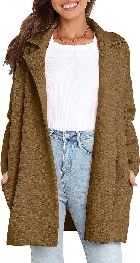 ANRABESS Women’s Long Sleeve Collared Lapel Open Front Chunky Knit Coatigan Sweater Jacket Coat... | Amazon (US)