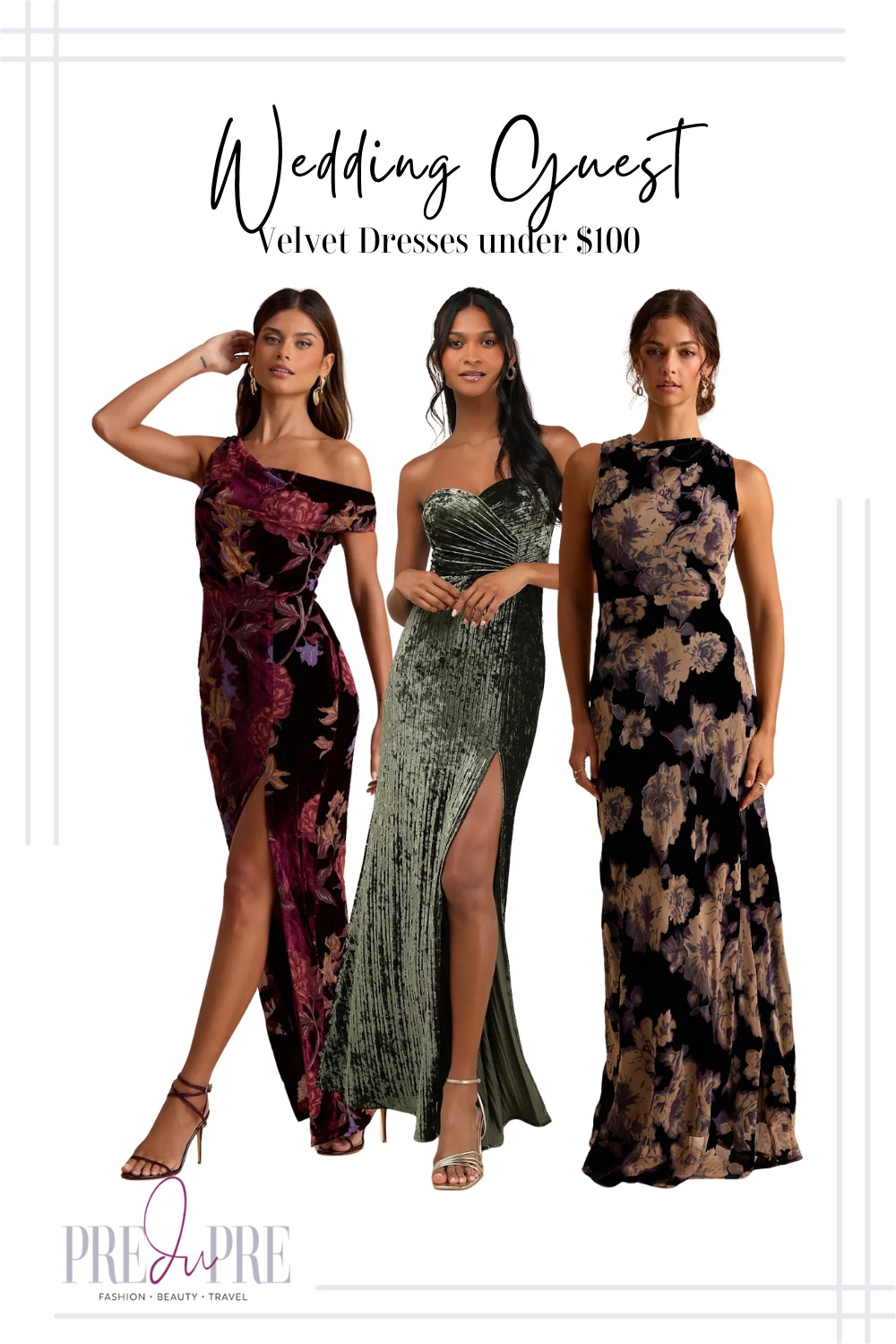 Elevate your formal attire with the luxurious texture of velvet! Perfect for holiday parties or late-fall and winter weddings, velvet instantly adds depth and richness to your look. This selection features three gorgeous maxi dresses: a dramatic burgundy off-the-shoulder floral print, a chic olive green strapless column, and a subtle black and nude patterned sleeveless option. All are under $100! Tap to shop these stunning dresses and bring some inspired texture to your next event.

#velvetdress #weddingguest #holidaystyle #winterwedding #velvetfashion #formaldress #under100 #affordableglam #preduprestyle #texture 

 #LTKParties #LTKFindsUnder100 #LTKWedding