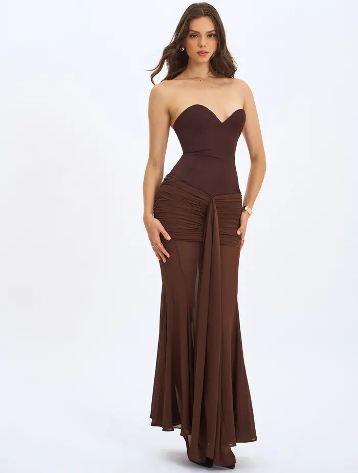 Giovana Sweetheart Draped Mesh Mermaid Maxi Dress | Nordstrom