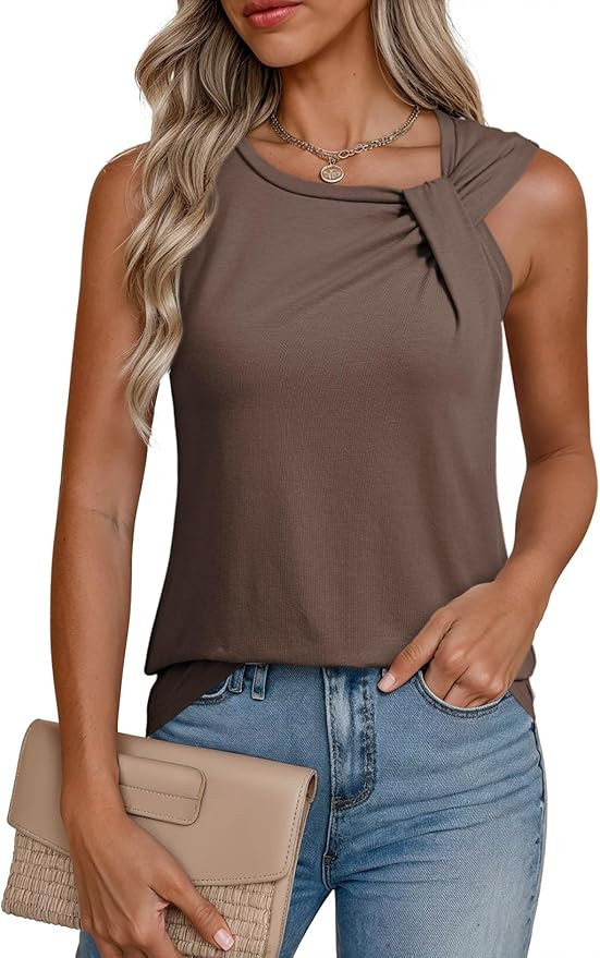 Dokotoo Womens Tank Tops Summer Sleeveless Twist Knot Top Cotton Blouse Basic Tees Shirts | Amazon (US)