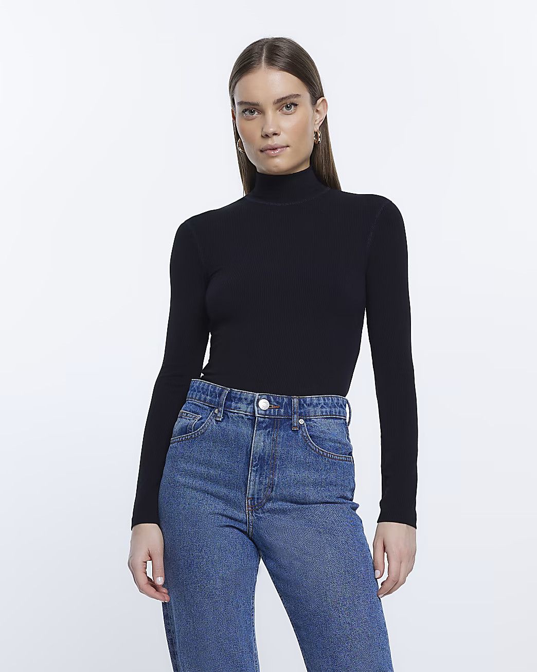 Black turtleneck long sleeve top | River Island (UK & IE)
