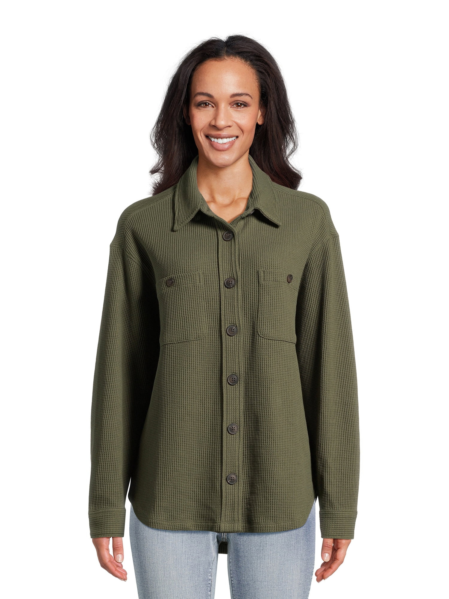 Time and Tru Women's Waffle Shacket - Walmart.com | Walmart (US)