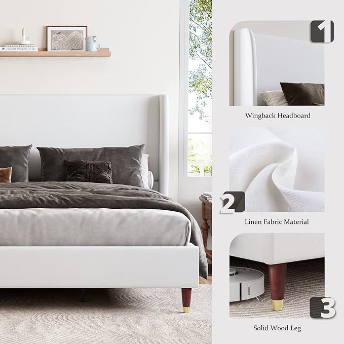 Jocisland King Size Bed Frame Upholstered Bed with Wingback Headboard Platform Bed Frame/No Box S... | Amazon (US)
