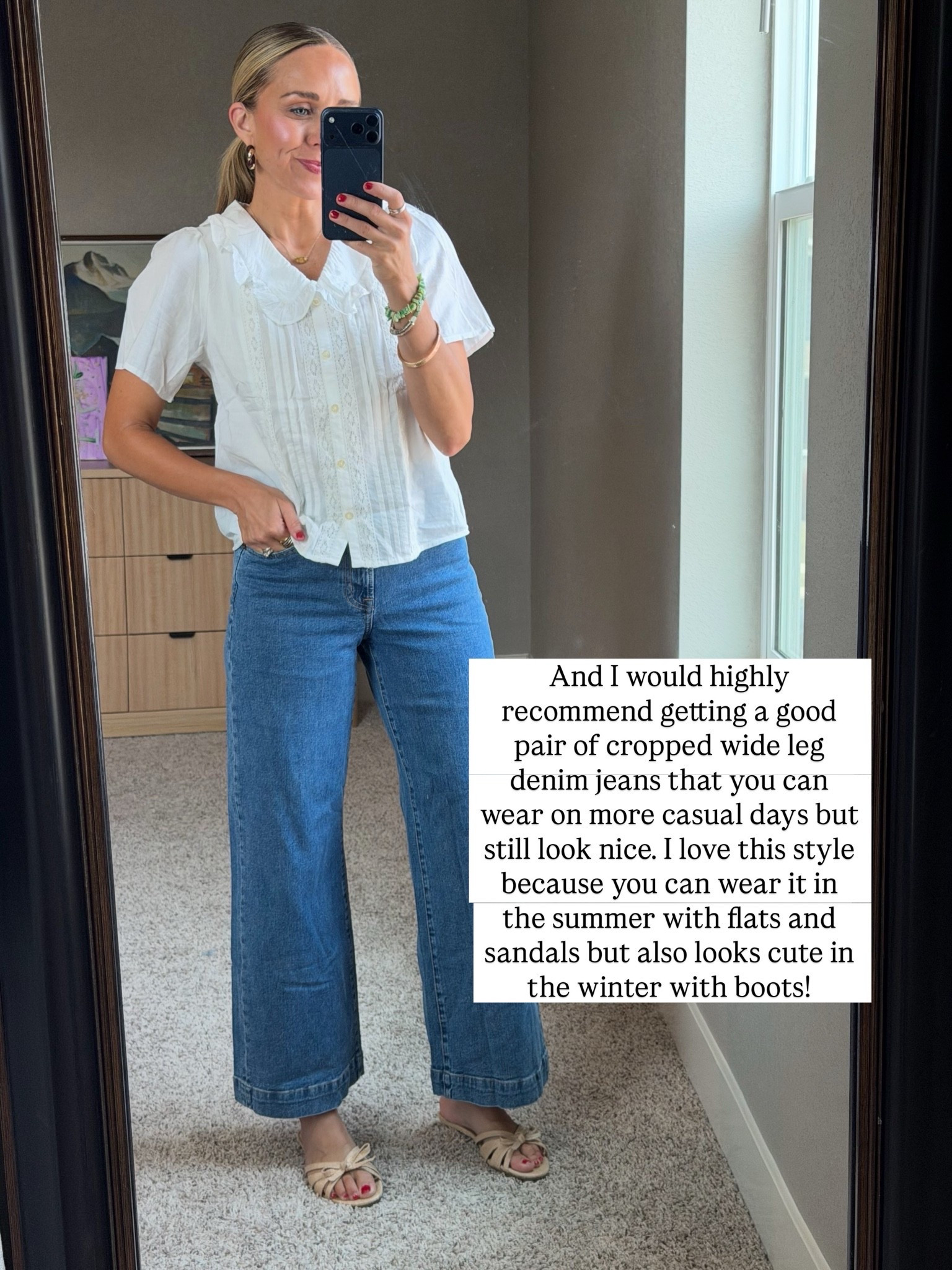 A good pair of cropped wide leg jeans will match any top! 

I am a size small top and 2 or 26 bottoms.

#LTKgrwm #LTKmomlife #LTKootd
