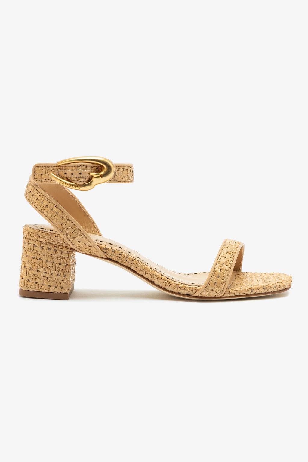 Verona Block Sandal In Beige Leather and Natural Raffia | Larroude
