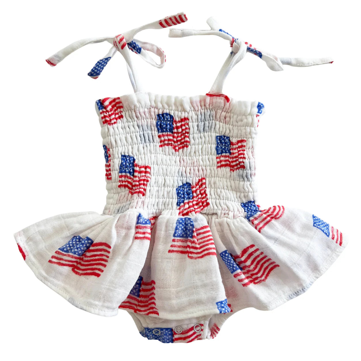 Muslin Smocked Bubble w/ Skirt, American Flag | SpearmintLOVE