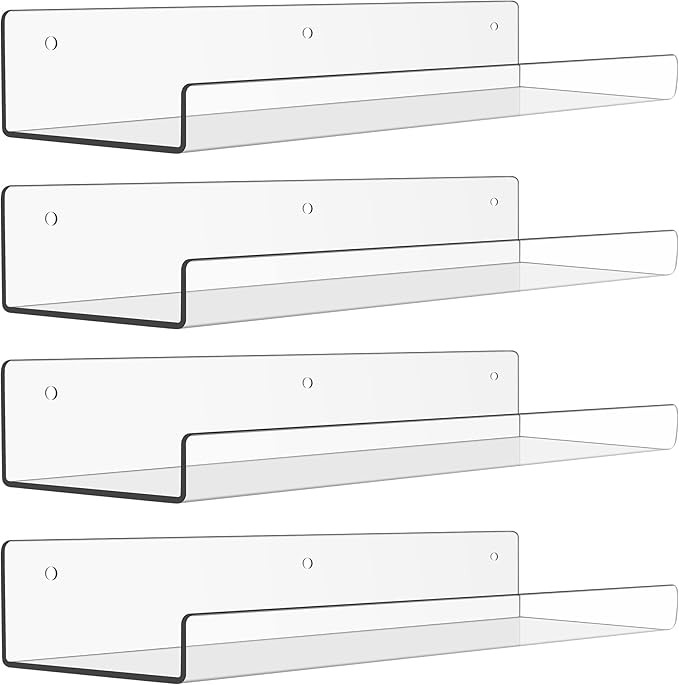 upsimples Clear Acrylic Shelves for Storage, 15" Floating Shelves Wall Mounted for Kids Bookshelf... | Amazon (US)