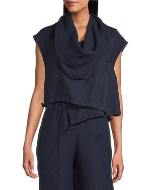 Pennie Light Linen Cowl Neck Cap Sleeve Asymmetrical Hem Cropped Vest | Dillard's
