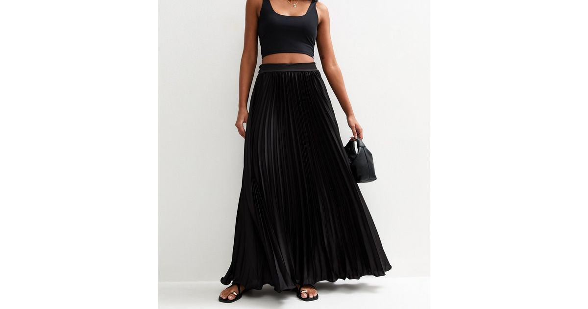 Gini London Black Satin Pleated Maxi Skirt | New Look | New Look (UK)