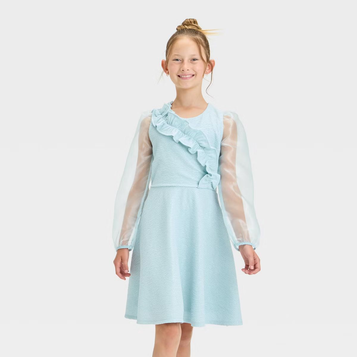 Girls' Astrid Long Sleeve Empire Waist Dress - Sky Blue | Target