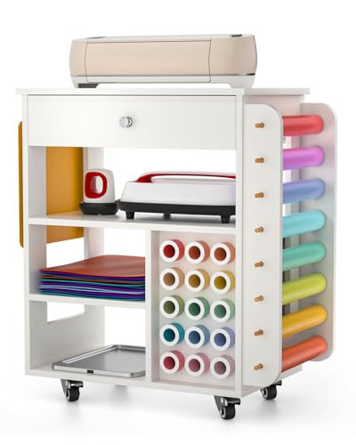 Rolling Craft Cart and Storage Table for Cricut - VDamu Vinyl Roll Holder and Craft Room Organizer | Amazon (US)