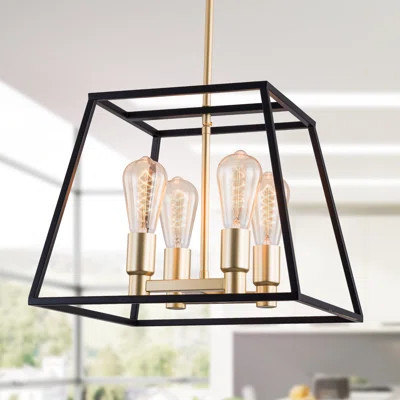 4-Light Golden Black Island Modern Farmhouse Chandelier, Industrial Candle Ceiling Light | Wayfair North America