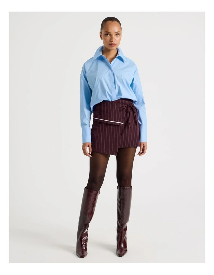 Pinstripe Wrap Mini Skirt in Wine | Myer