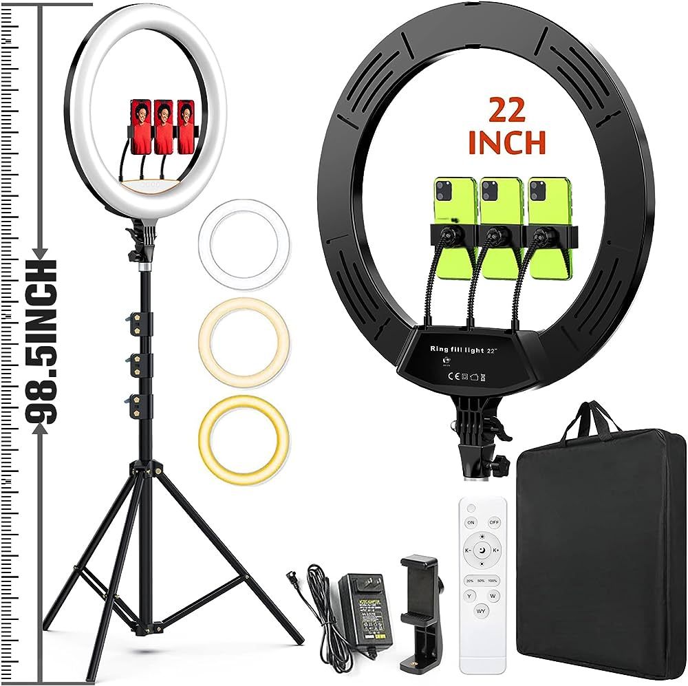22" LED Ring Light, with 75" Tripod/LCD Display/Wireless Remote, Adjustable 2500K-6000K Color Tem... | Amazon (CA)
