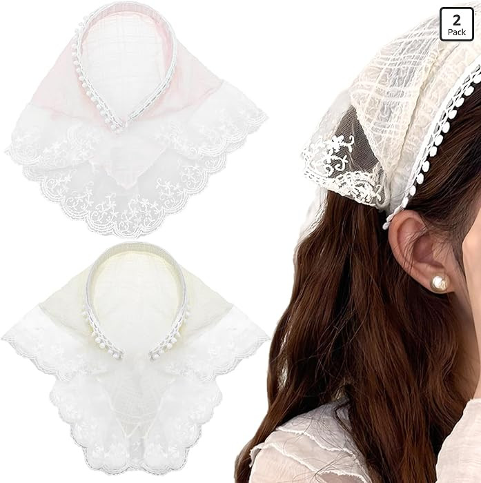 2 PACK Hair Scarf Headband for Women, Lace Hair Bandana, Non-Slip Hair Soft Head Coverings Boho T... | Amazon (US)