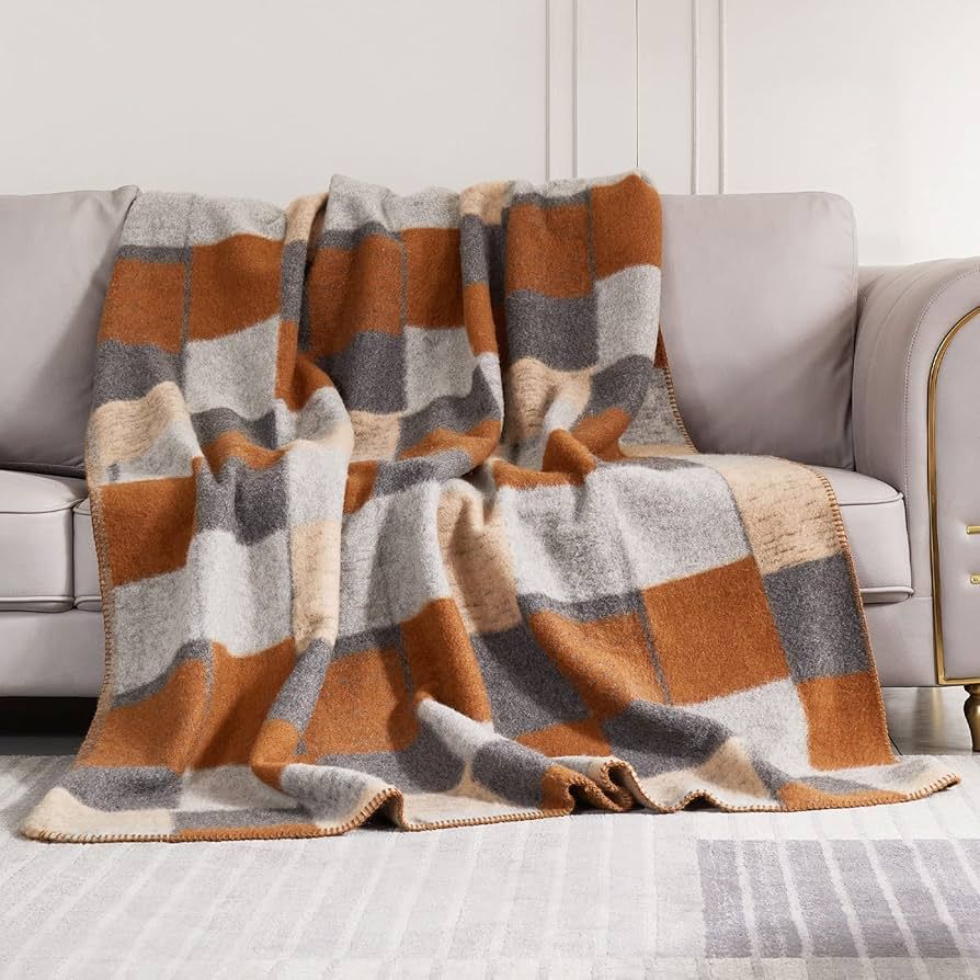 hahawooi Merino Wool Throw Wool Blanket, 60×80Inches Twin Size Couch Blanket Classic Jacquard So... | Amazon (US)