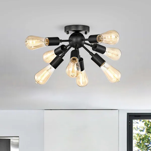 Lorena 22 1/5" Sputnik Antique Black 8-Light Industrial Flush Mount | Bed Bath & Beyond
