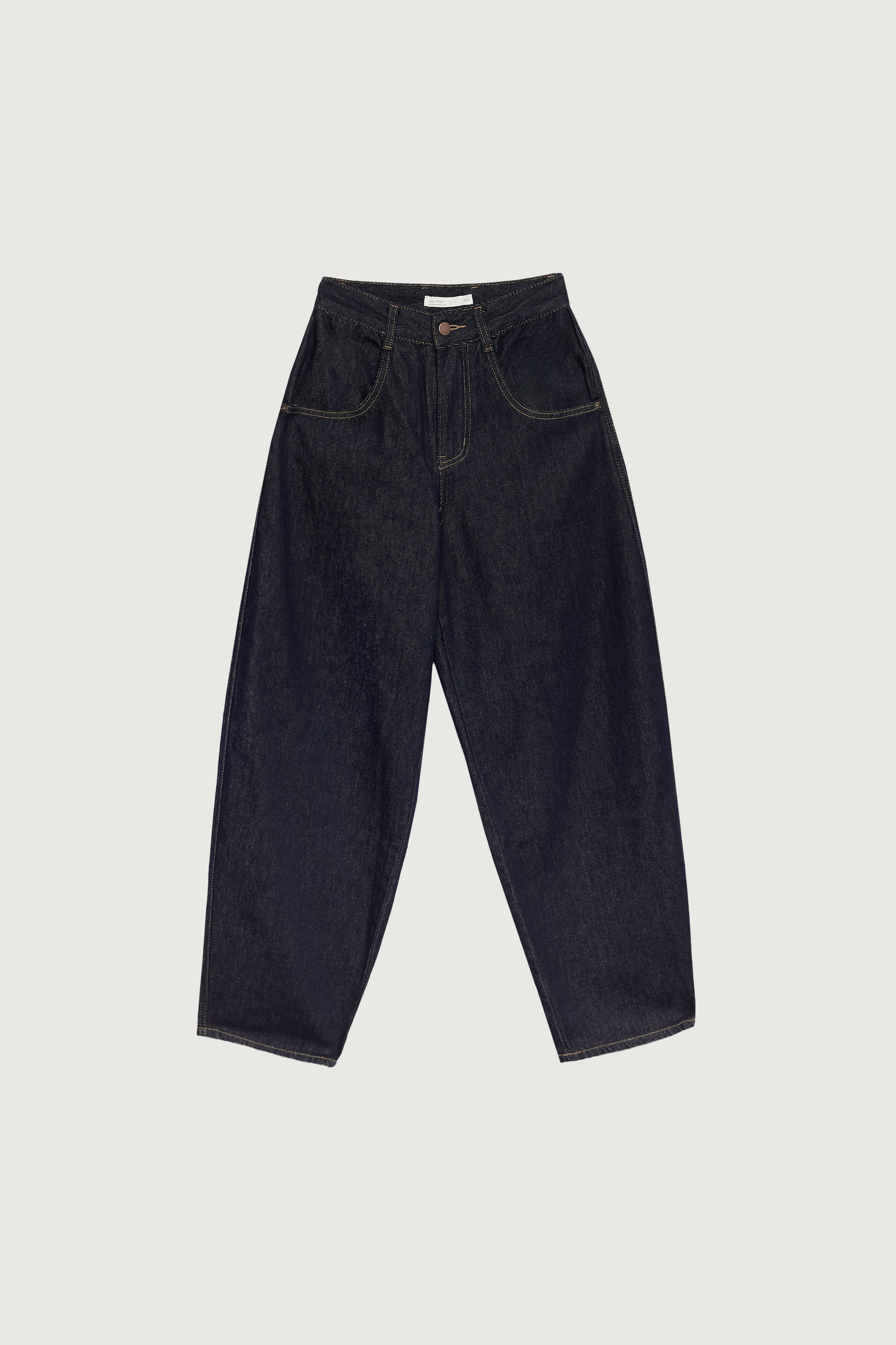 HIGH RISE BARREL LEG DARK BLUE WASH JEAN | OAK + FORT