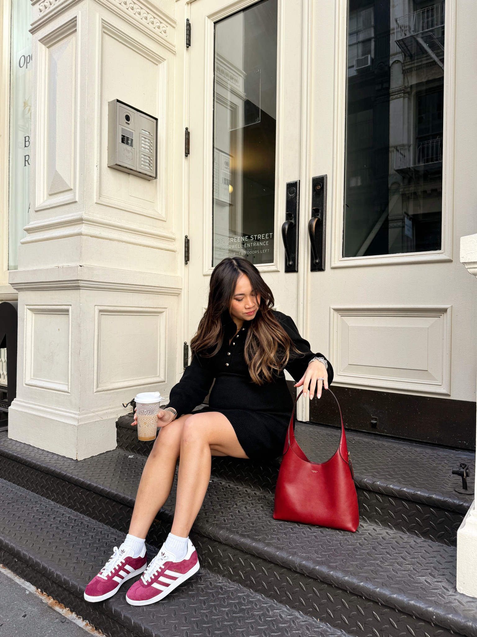 Black sweater dress under $40! Dress runs TTS and shoes are maroon adidas 

#LTKBump #LTKNYFW