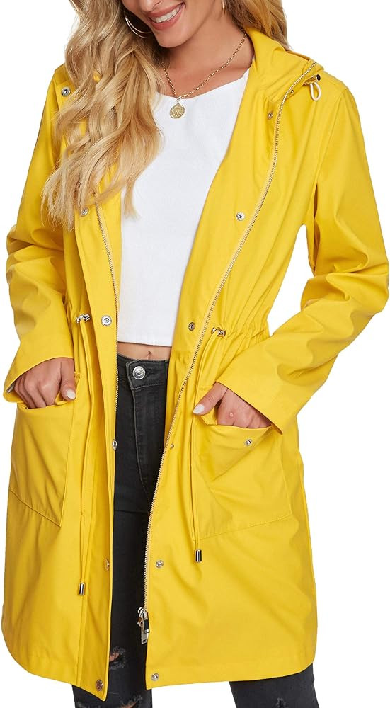 Raincoat Women, Fahsyee Rain Jacket Waterproof Lined Rain Coat Hooded Windbreaker Trench Outdoor Lon | Amazon (US)
