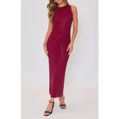 VICI Collection Rhinestone Detail Mesh Dress in Burgundy at Nordstrom, Size Small | Nordstrom