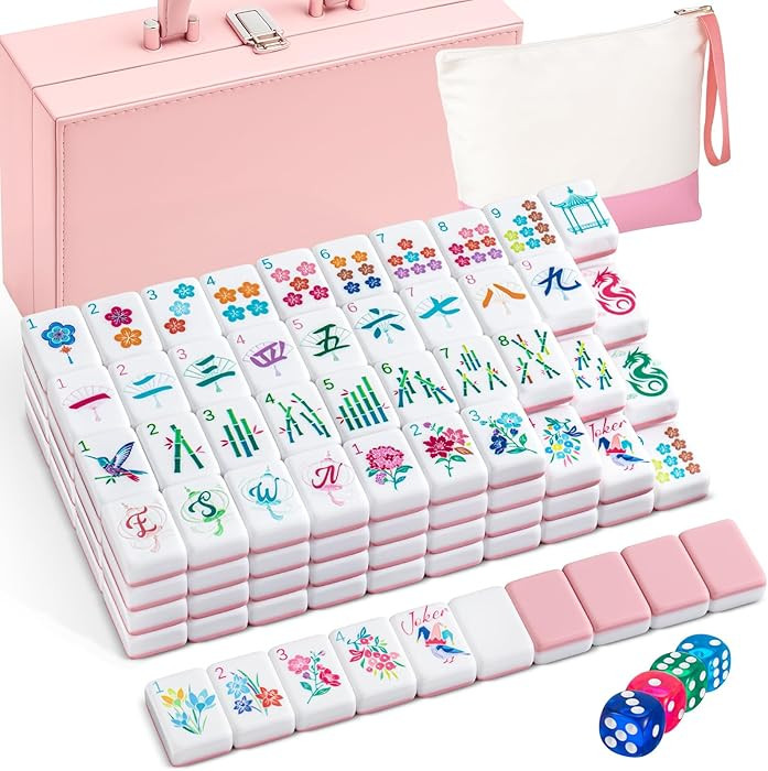 1.2 Inch Acrylic Pink American Mahjong Set 168 Blossom Numbered Tiles, Tiles Bag and Portable Cas... | Amazon (US)
