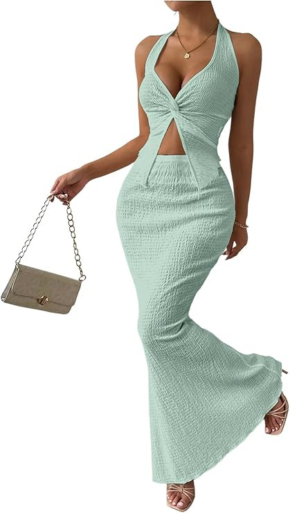SOLY HUX Women's Two Piece Outfits Twist Front Halter Cami Tops and Skirt Summer Set | Amazon (US)