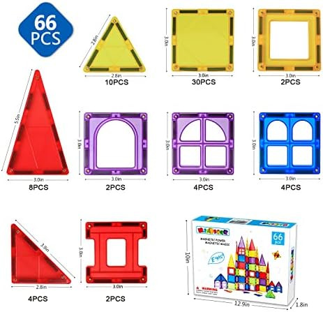 Magblock 66 PCS Magnetic Building Blocks, Magnetic Tiles for Kids Toys丨Magnet Toys Set 3D Build... | Amazon (US)