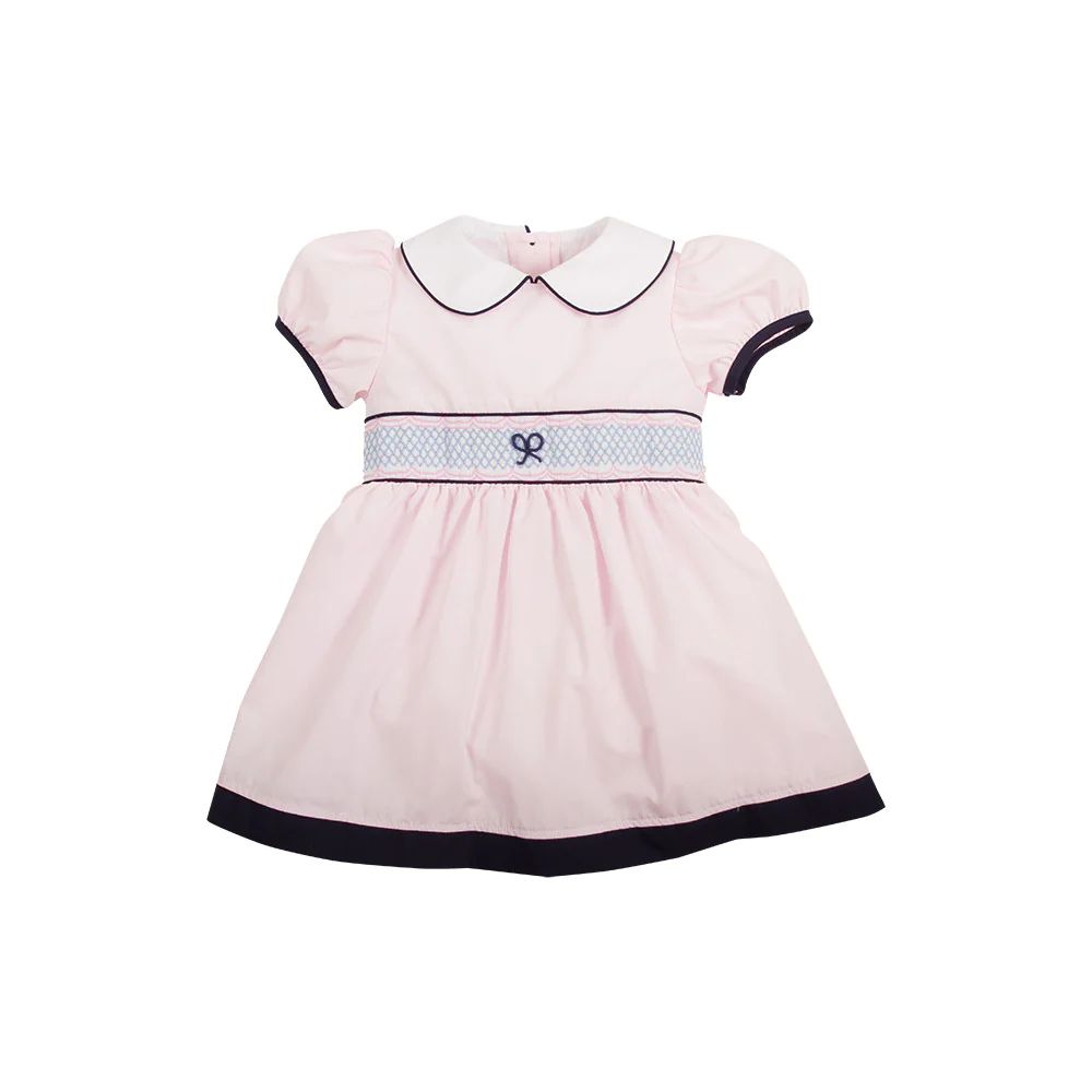 MacClare Cap Sleeve Dress - Plantation Pink with Buckhead Blue Smocking and Navy Trim | The Beaufort Bonnet Company
