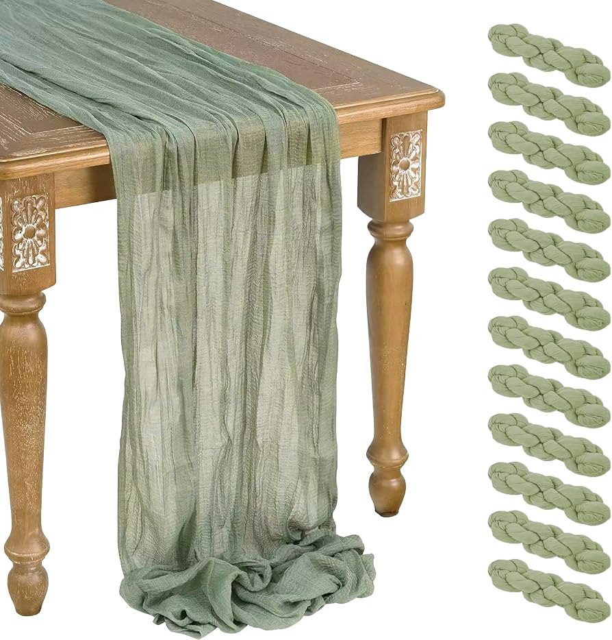 12 Pcs Sage Green Cheesecloth Table Runner 13ft Boho Gauze Cheesecloth Table Runner 160 inch Long... | Amazon (US)