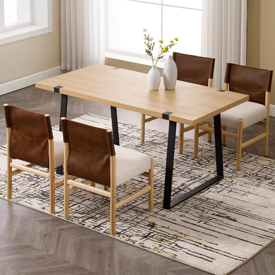 CIMOTA Boho Dining Chairs Set of 4, Modern Armless Linen Side Chairs with Brown Leather Sling Bac... | Amazon (US)