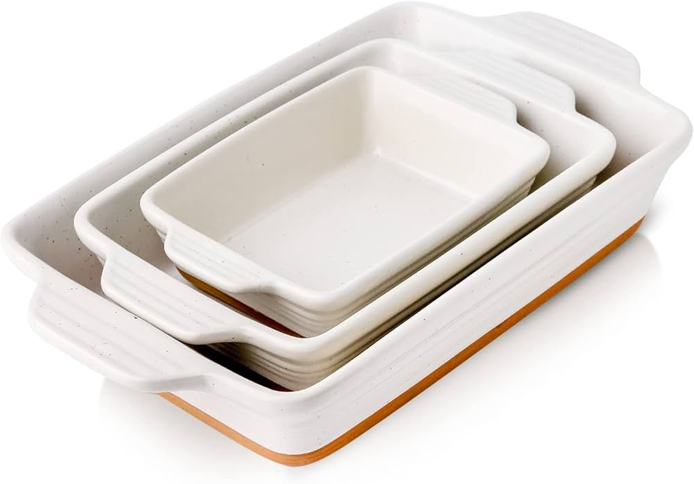Amazon.com: YMASINS Casserole Dishes for Oven, Ceramic Baking Dish Set of 3 Deep Lasagna Pans Lar... | Amazon (US)
