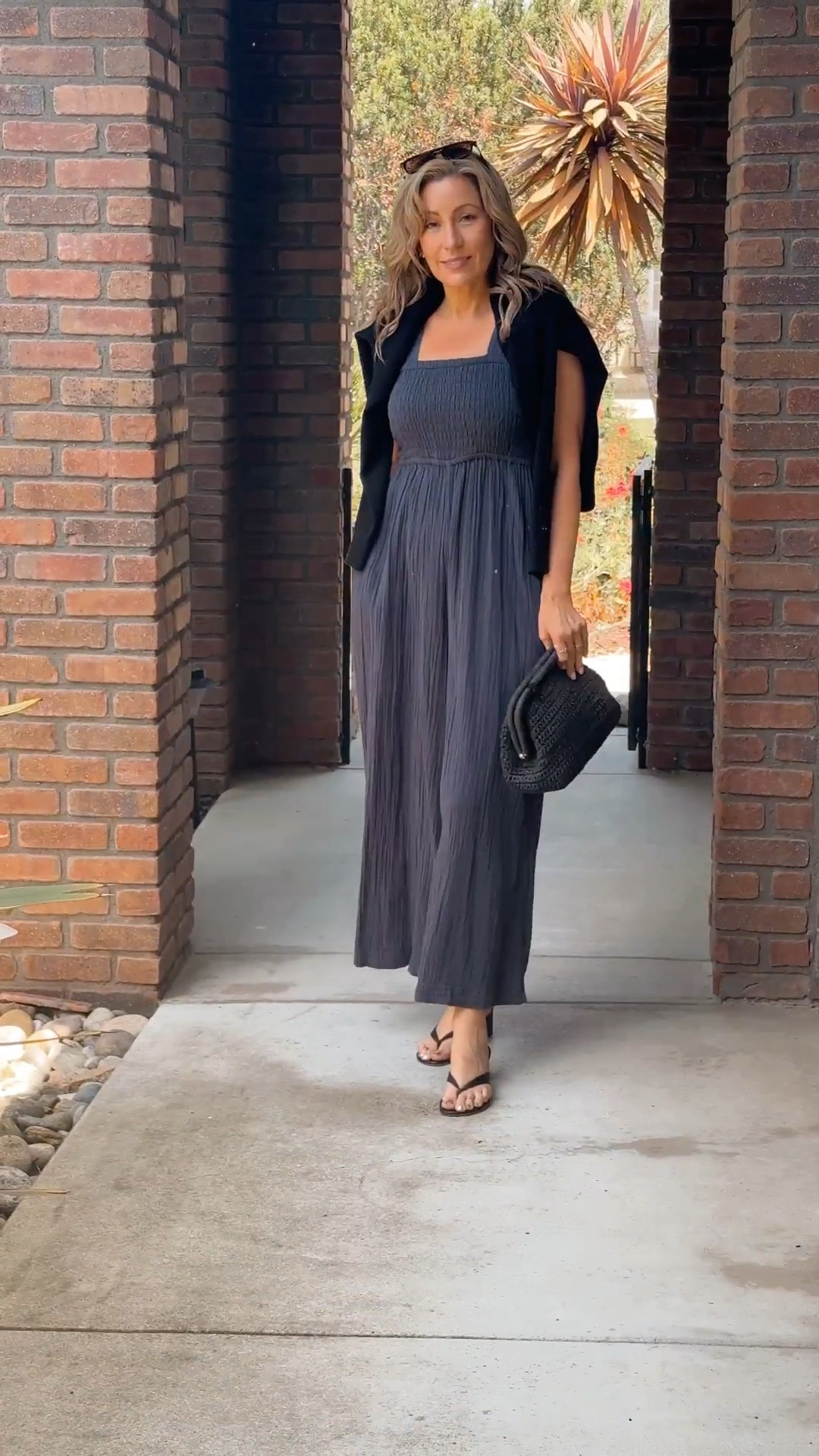 Easy, breezy, and elevated ✨ This cotton smocked jumpsuit from Quince is my go-to for warm days when I want to feel put together with zero effort. I threw a Quince cashmere cardigan over my shoulders and added my favorite strappy sandals and a textured clutch for a little polish.

This is comfort you can style up or down—just how I like it. 😌

#ootd #fashionover40 #fashionover50 #casualoutfits #stylishandgrateful #stylish&grateful #modestoutfits #classycasual #classicwardrobeessentials #capsulewardrobe
quincejumpsuit, cashmerecardigan, summerstyle, easyoutfit, comfyandchic, resortstyle, everydaystyle, onepieceoutfit, timelessfashion, effortlessstyle

#LTKOver40 #LTKSeasonal #LTKSummerEdit