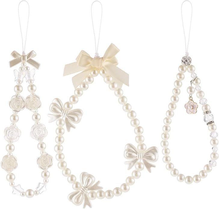 Mabor Pearl Phone Strap, 3Pcs Cute Butterfly Bow Phone Charm, Beaded Phone Bracelet Strap for Wom... | Amazon (US)