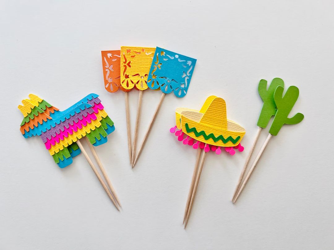 Fiesta Cupcake Toppers Party Decorations, 1st Birthday, Cinco de Mayo, Pinata, Cactus, Papel Pica... | Etsy (US)