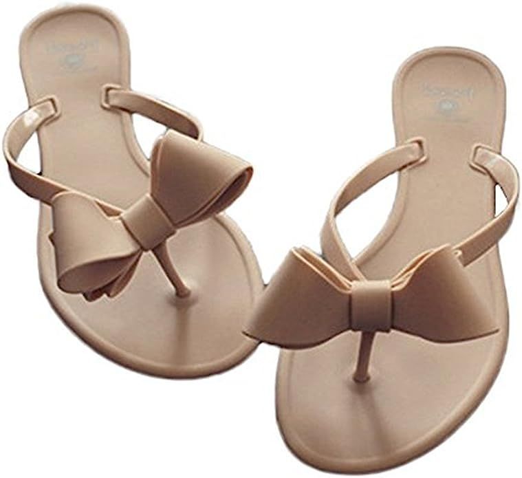 Shoe'N Tale Women Ribbon Bow Sandals Flip Flop Narrow Strap | Amazon (US)